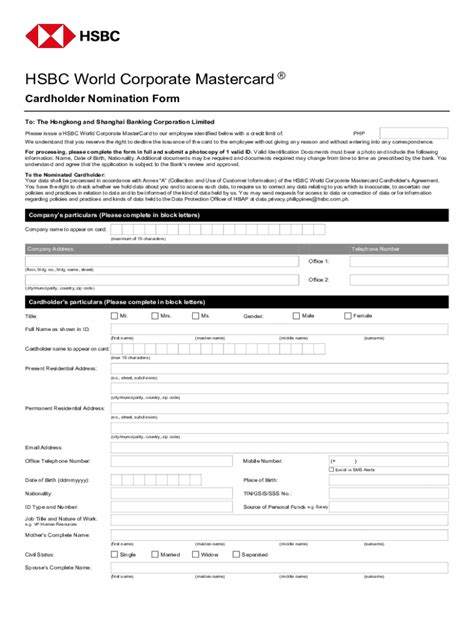 hsbc cardholder agreement form.